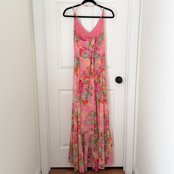 Women Gianni Bini Floral Print Maxi Ruffle Dress in Pink Hawaiian Size Medium - Picture 2 of 10